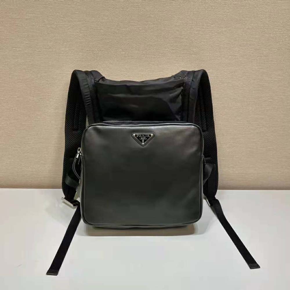 Prada Women Leather Backpack with Hood-Black