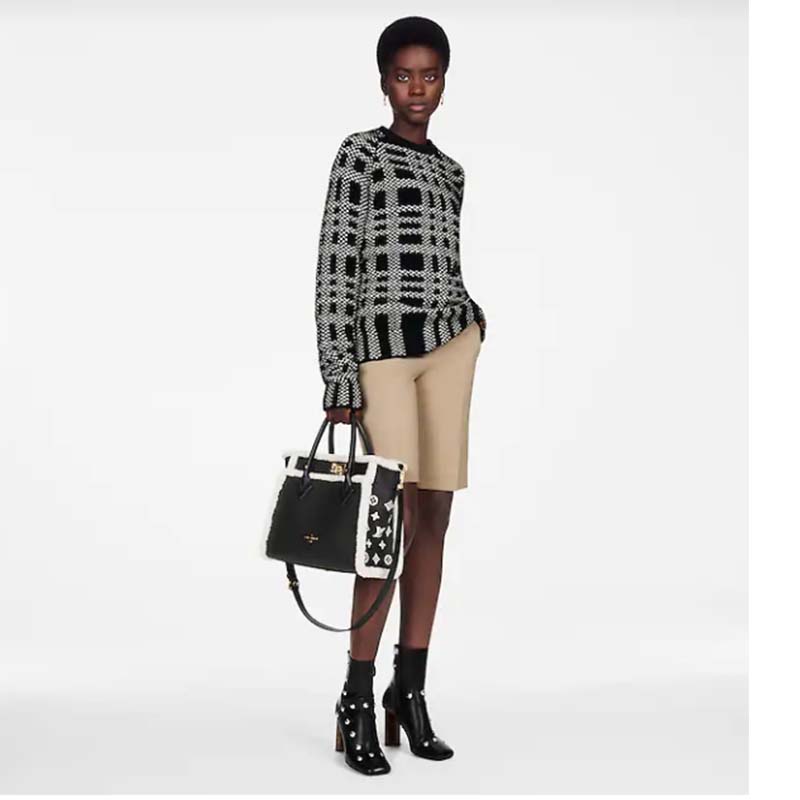 Louis Vuitton LV Women On My Side MM Handbag Black Shearling Grained Calf