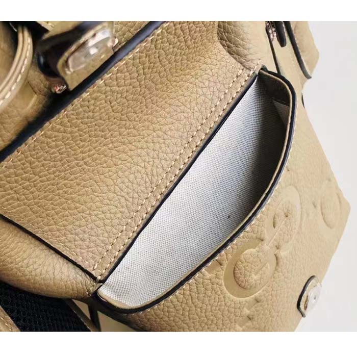 Gucci Unisex Jumbo GG Small Backpack Taupe Leather Cotton Linen Lining