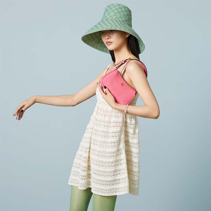 Gucci Women GG Aphrodite Mini Shoulder Bag Double G Pink Soft Leather