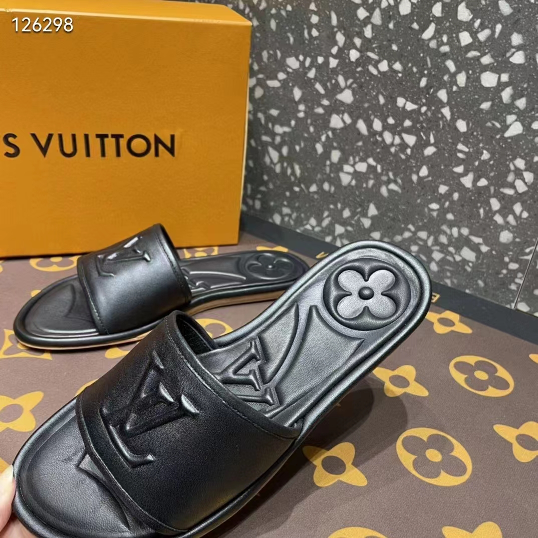 Louis Vuitton LV Women Magnetic Flat Mule Black Lambskin Leather Outsole