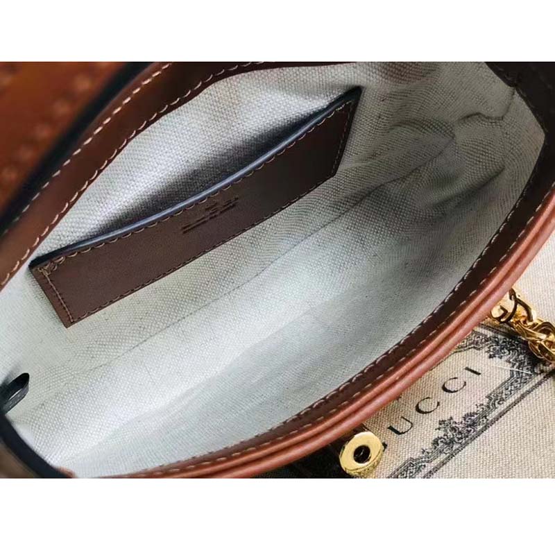 Gucci Women Jackie 1961 Mini GG Shoulder Bag Camel Ebony GG Canvas Crystals