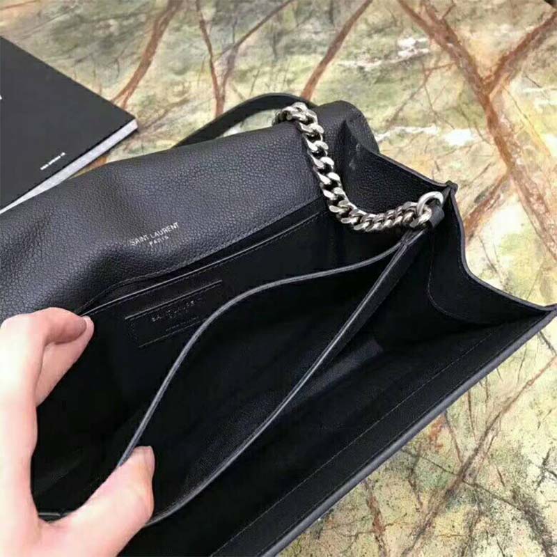 Saint Laurent YSL Women Sunset Medium in Grained Leather-Black