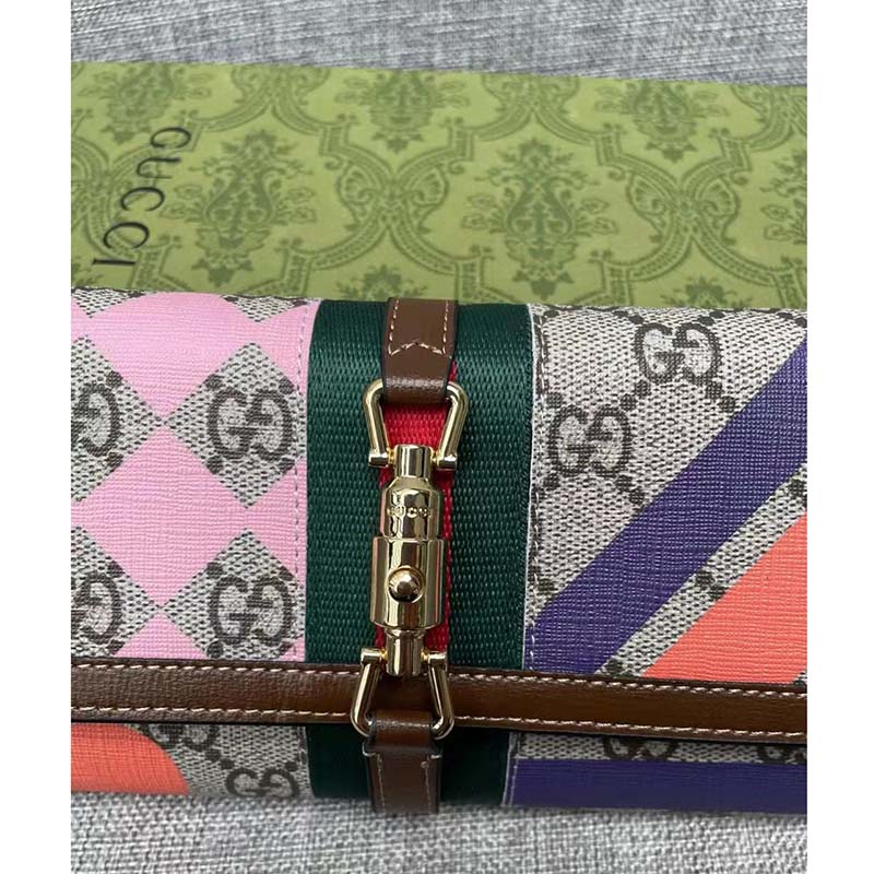 Gucci Women GG Jackie 1961 Chain Wallet Beige Ebony GG Supreme Canvas