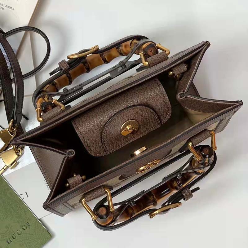 Gucci Unisex Diana Jumbo GG Mini Tote Bag Camel Ebony Jumbo GG Canvas