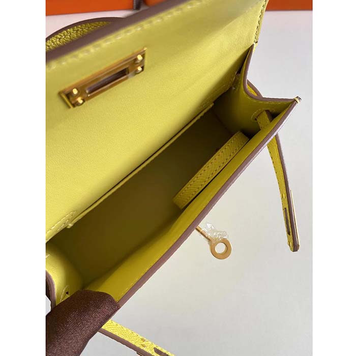 Hermes Women Mini Kelly 20 Bag Epsom Leather Gold Hardware-Yellow