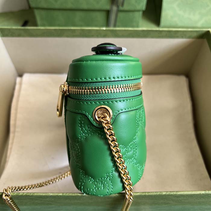 Gucci Women GG Matelassé Top Handle Mini Bag Green Leather Double G