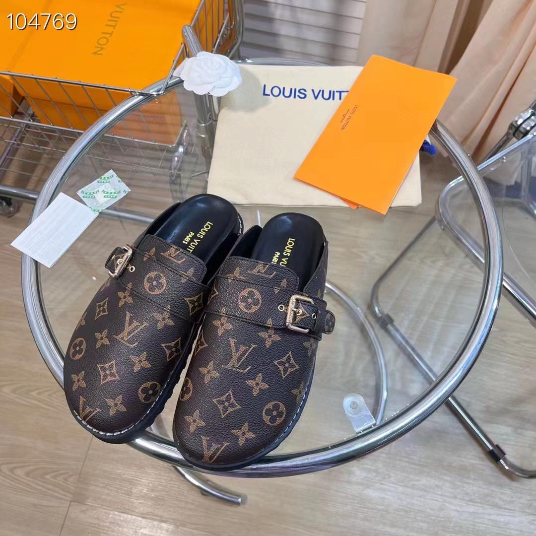 Louis Vuitton LV Unisex Cosy Flat Comfort Clog Cacao Brown Patent Monogram Canvas