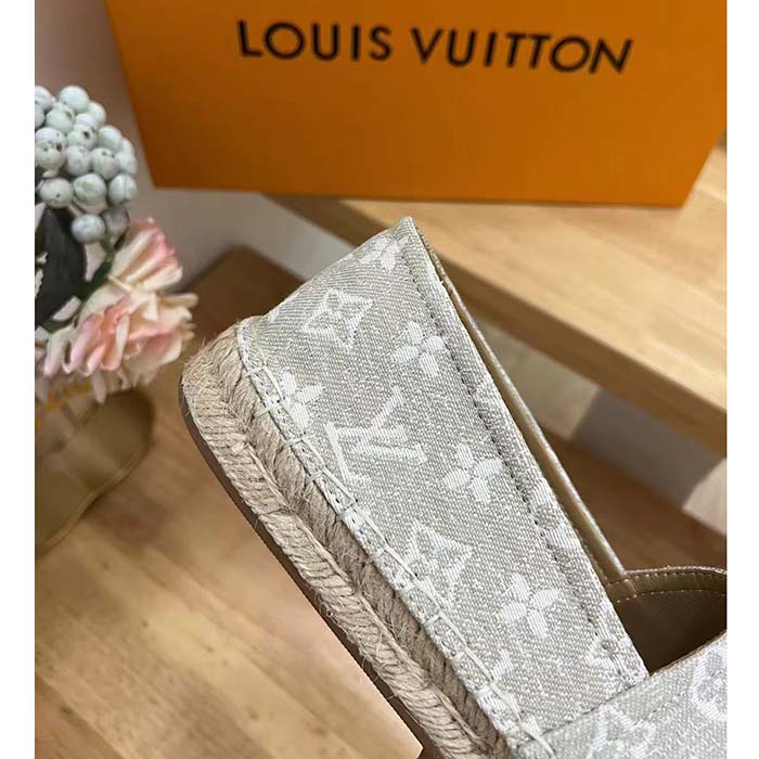 Louis Vuitton LV Women Starboard Flat Espadrille Beige Monogram Denim Rope Rubber