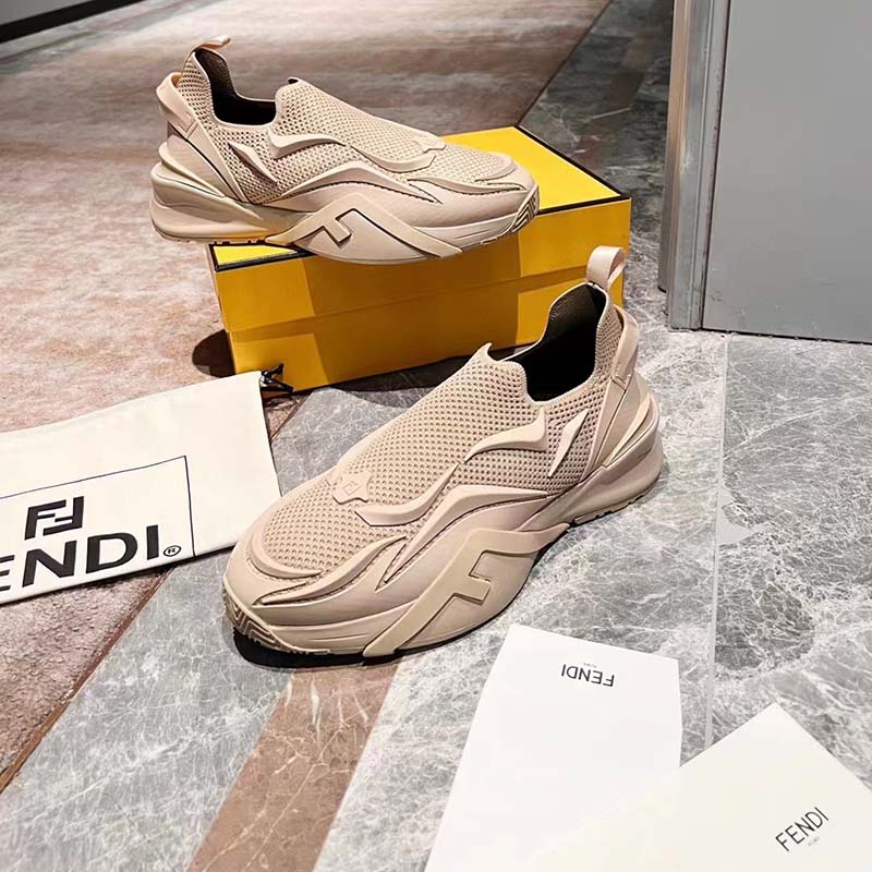 Fendi Unisex FF Fendi Flow Beige Mesh Running Sneakers