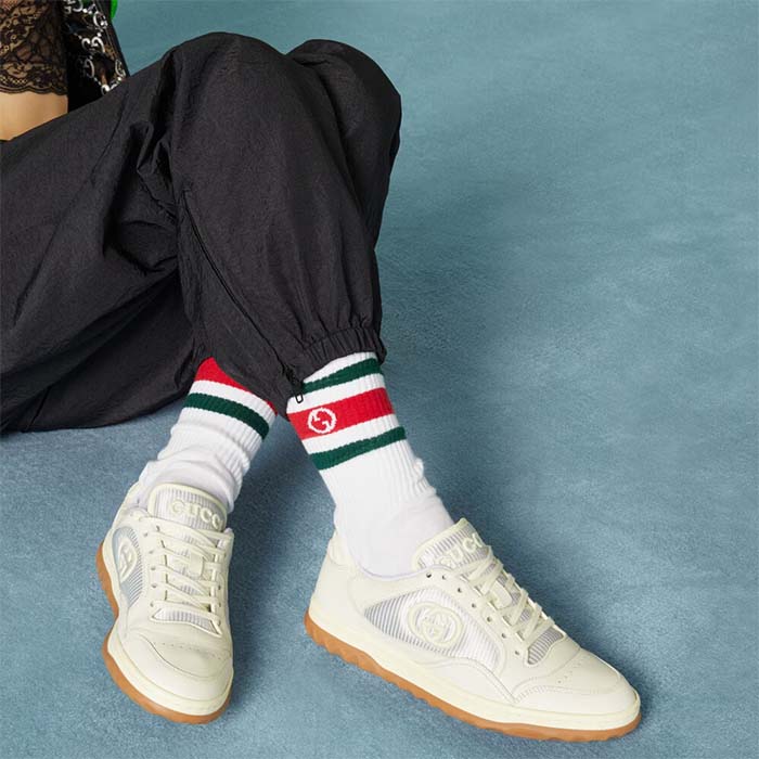 Gucci Unisex GG MAC80 Sneaker Off White Leather Round Toe Rubber Flat