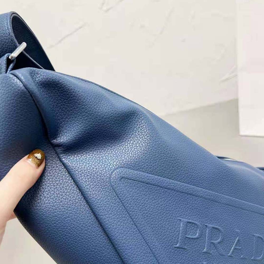 Prada Men Leather Prada Triangle Bag-Navy
