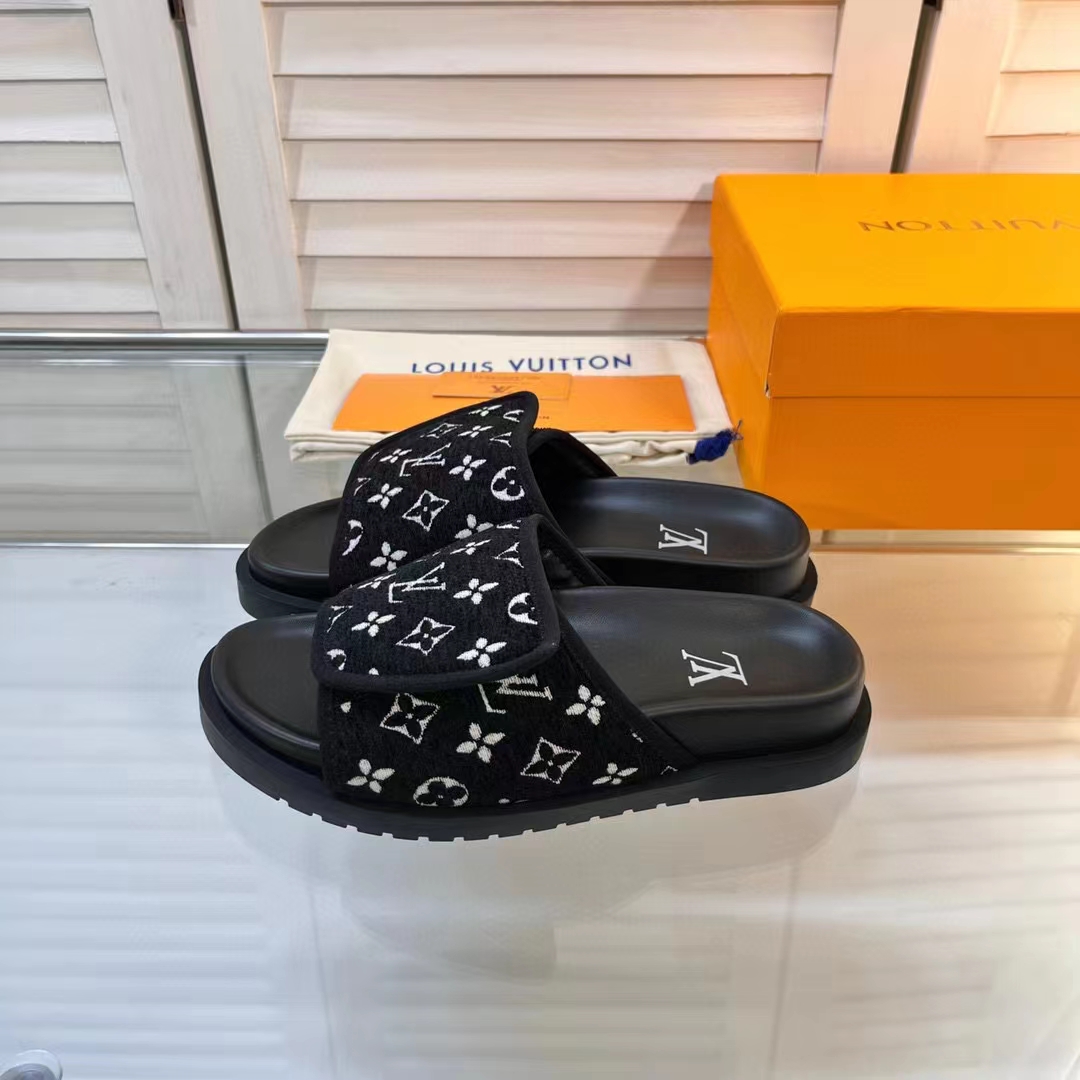 Louis Vuitton LV Unisex Miami Mule Black Mini Monogram Textile Anatomic Insole
