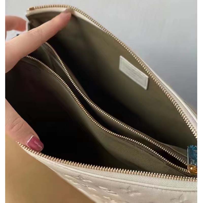 Louis Vuitton LV Women Coussin PM Handbag Cream Monogram-Embossed Puffy Lambskin Calfskin