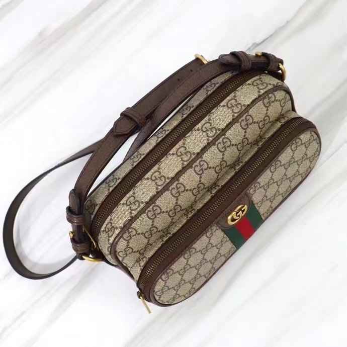 Gucci Unisex GG Ophidia Small Messenger Bag Beige Ebony GG Supreme Canvas
