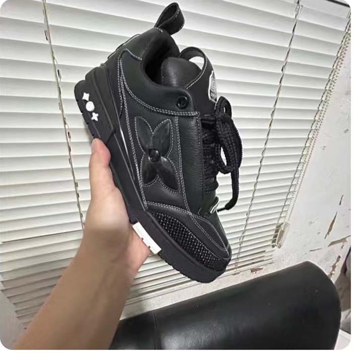 Louis Vuitton Unisex LV Skate Sneaker Black Grained Calf Leather Double Laces Rubber Outsole
