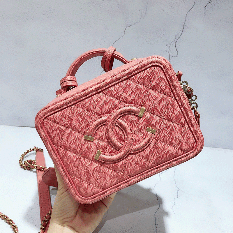 Chanel Women Vanity Case in Grained Calfskin Leather-Pink