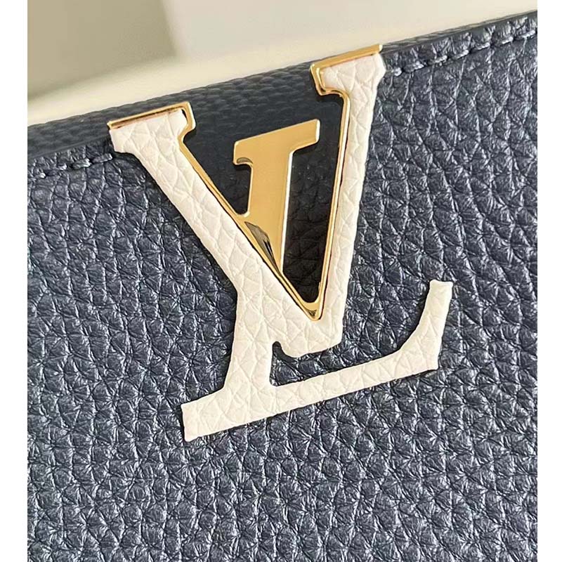 Louis Vuitton LV Women Capucines MM Handbag Blue Navy Taurillon Leather Canvas