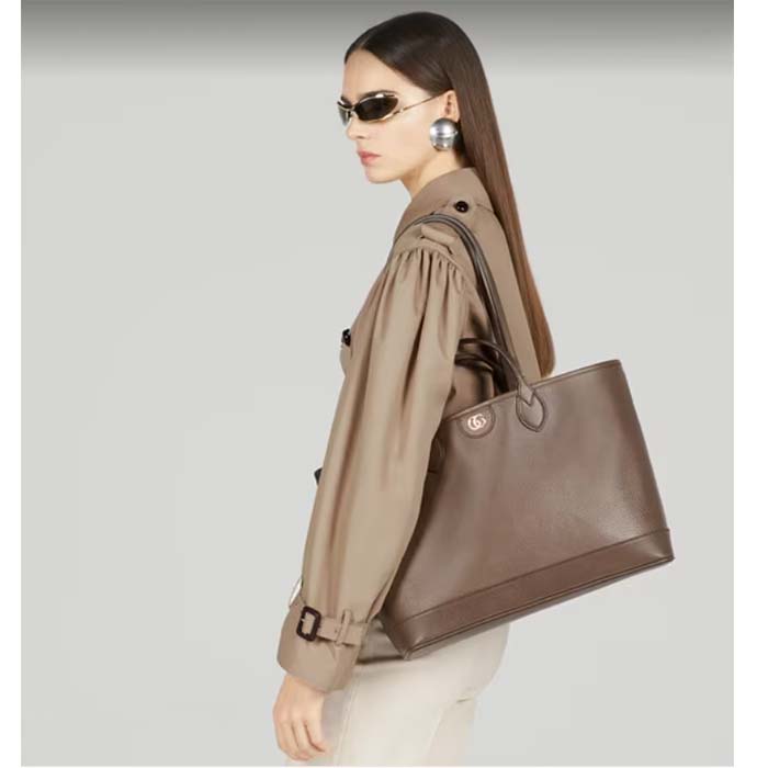 Gucci Unisex GG Ophidia Medium Tote Bag Brown Leather Double G