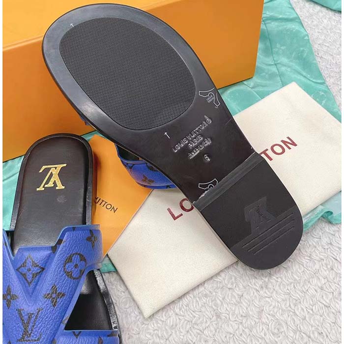 Louis Vuitton LV Unisex Oasis Mule Blue Monogram Grained Calf Leather Rubber