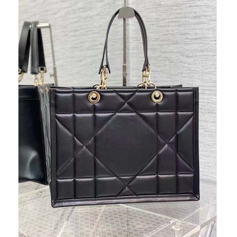 Dior Women CD Medium Dior Essential Tote Bag Black Archicannage Calfskin