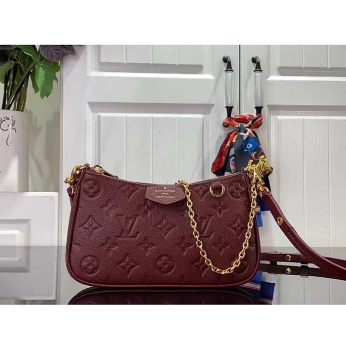 Louis Vuitton LV Women Easy Pouch Wine Red Monogram Empreinte Embossed Grained Cowhide Leather