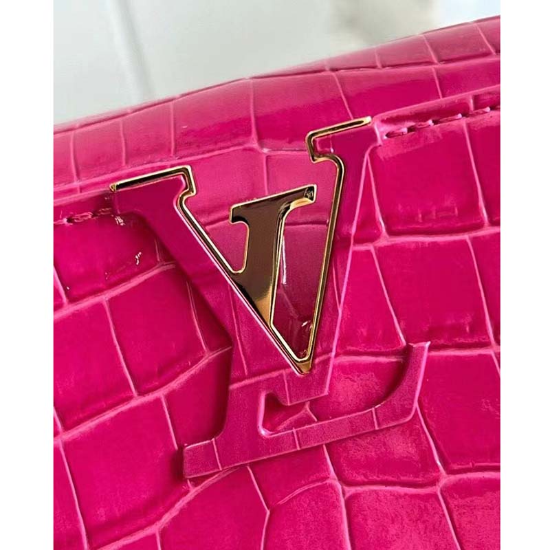 Louis Vuitton LV Women Capucines BB Handbag Pink Crocodilian Leather