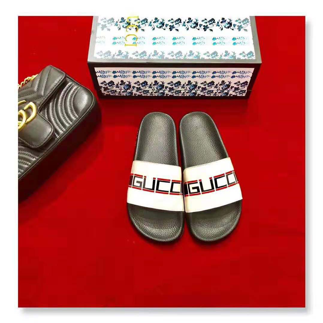 Gucci Unisex Gucci Stripe Rubber Slide Sandal 2cm Height-White