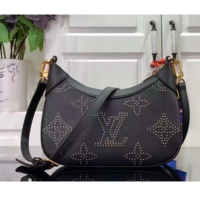 Louis Vuitton LV Women Bagatelle Black Handbag Black Monogram Empreinte Grained Cowhide Leather Studs