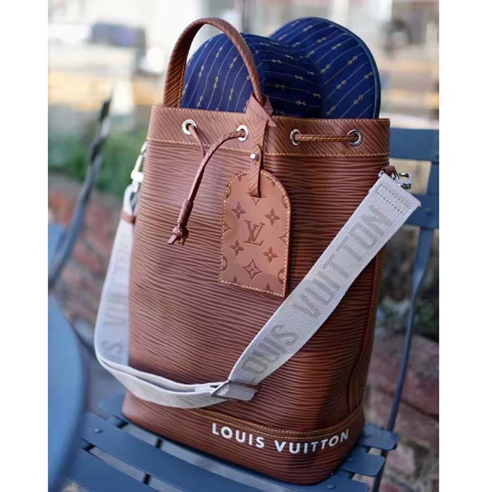 Louis Vuitton LV Unisex Maxi Noé Sling Cognac Calf Leather Drawstring Inside-Hook Closure Double Handle