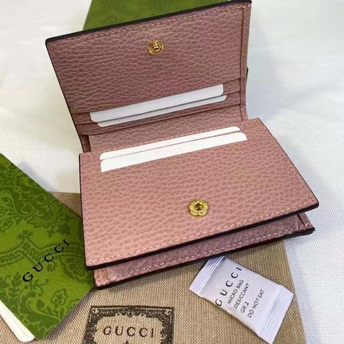 Gucci Women GG Marmont Card Case Wallet Pink Double G Beige Ebony Supreme Canvas