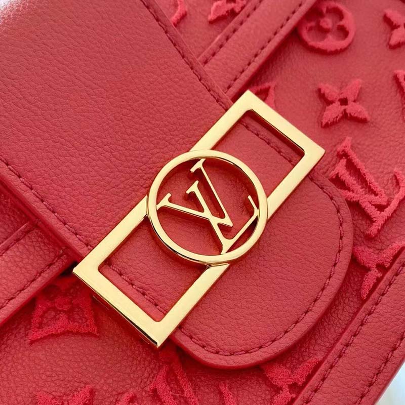 Louis Vuitton LV Women Mini Dauphine Handbag Fluo Pink Tufted Grained Calfskin Leather
