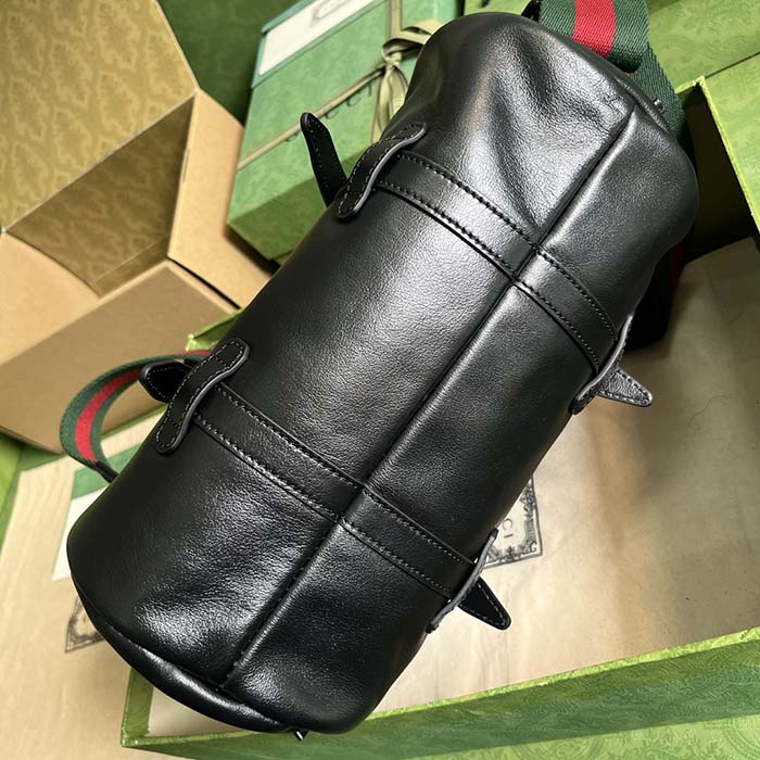 Gucci GG Unisex Small Duffle Bag Tonal Double G Black Leather