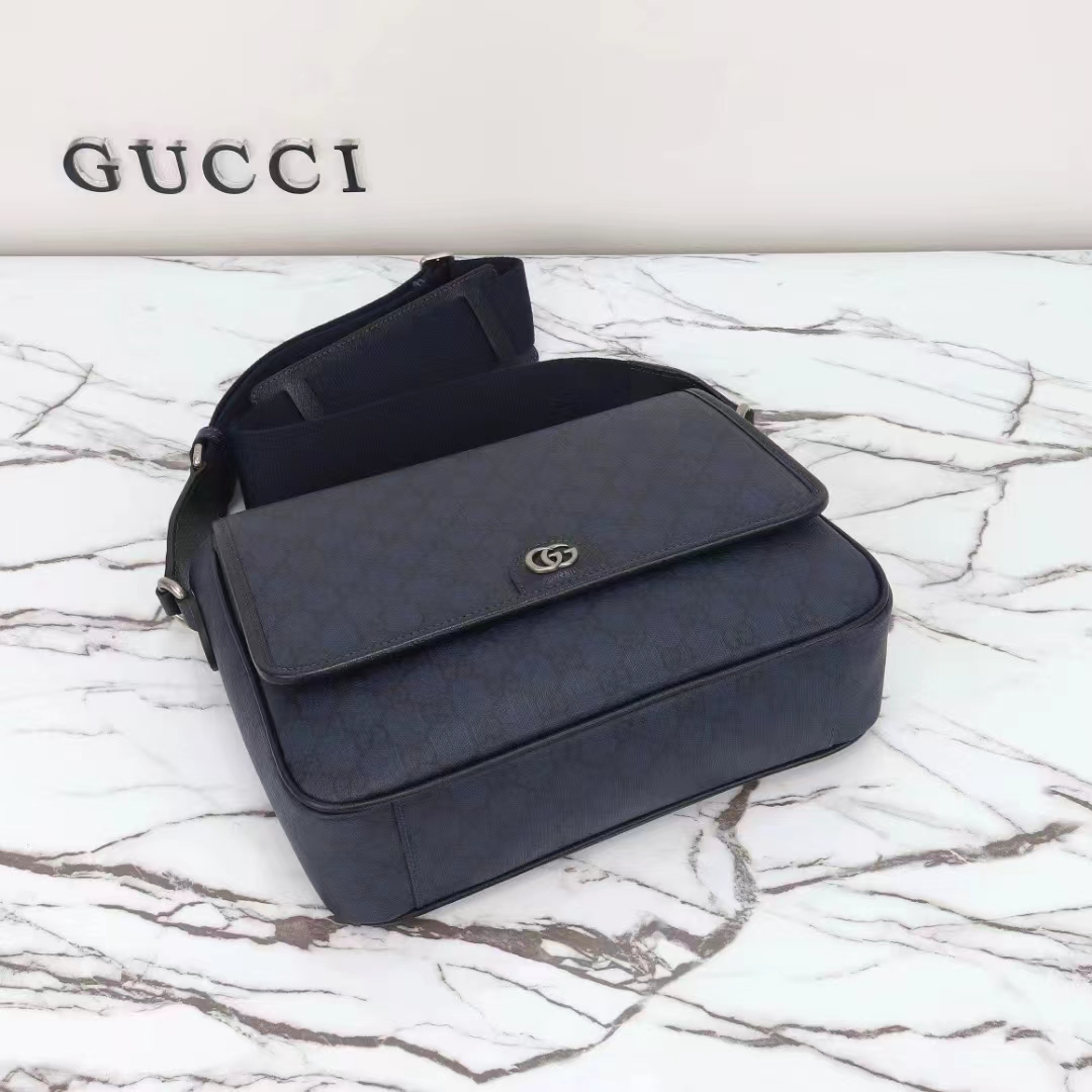 Gucci Unisex GG Ophidia Medium Messenger Bag Blue Black Supreme Tender Canvas Double G