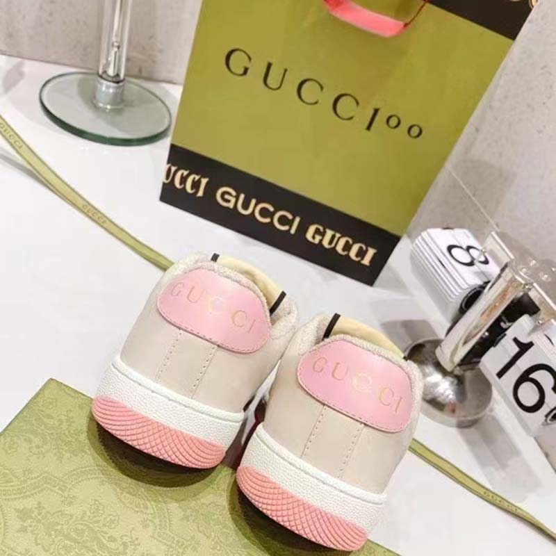 Gucci Unisex Screener Sneaker Crystals Beige Ebony GG Canvas 3.6 cm Heel