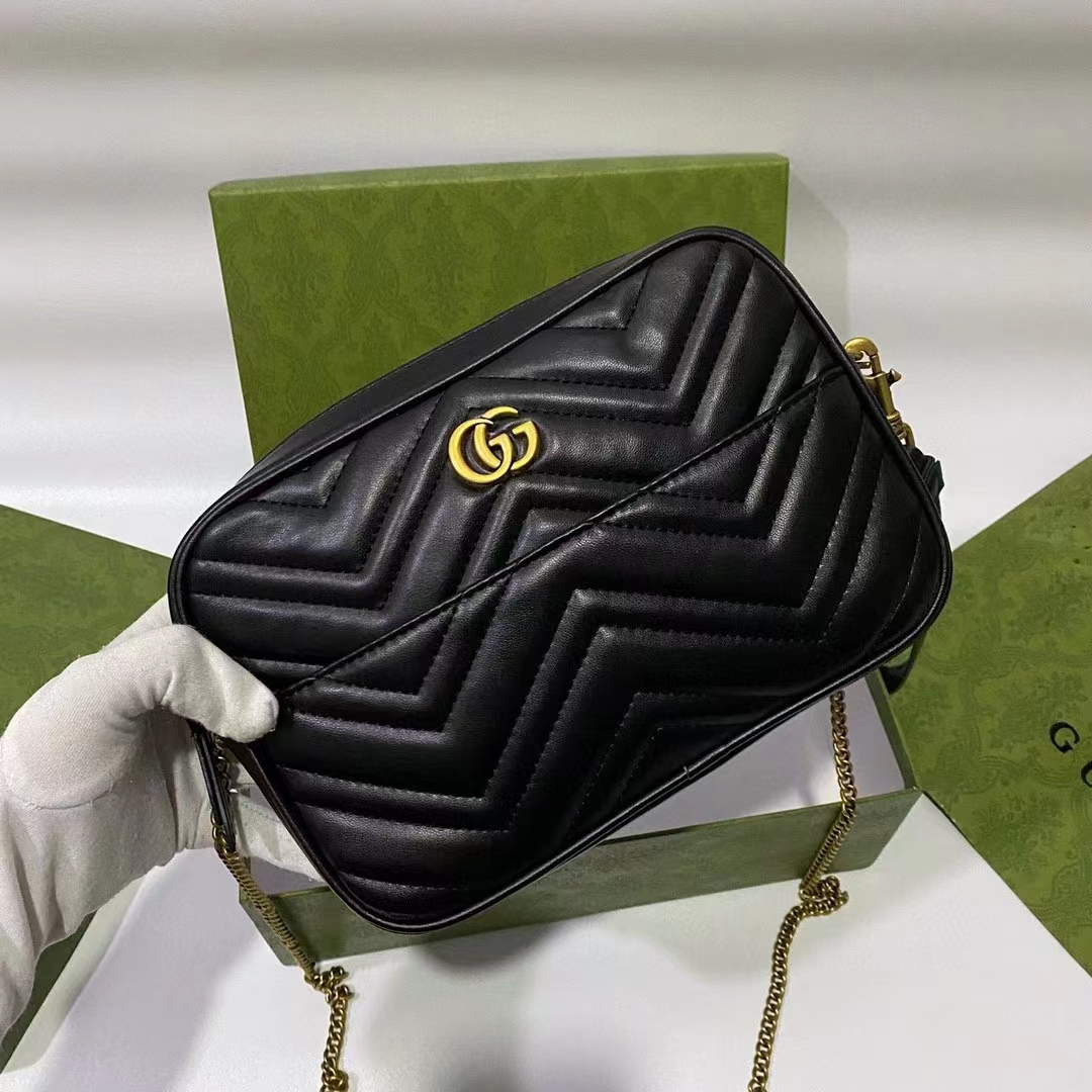 Gucci Women GG Double G Multi-Use Mini Bag Black Pink White Chevron Matelassé Leather