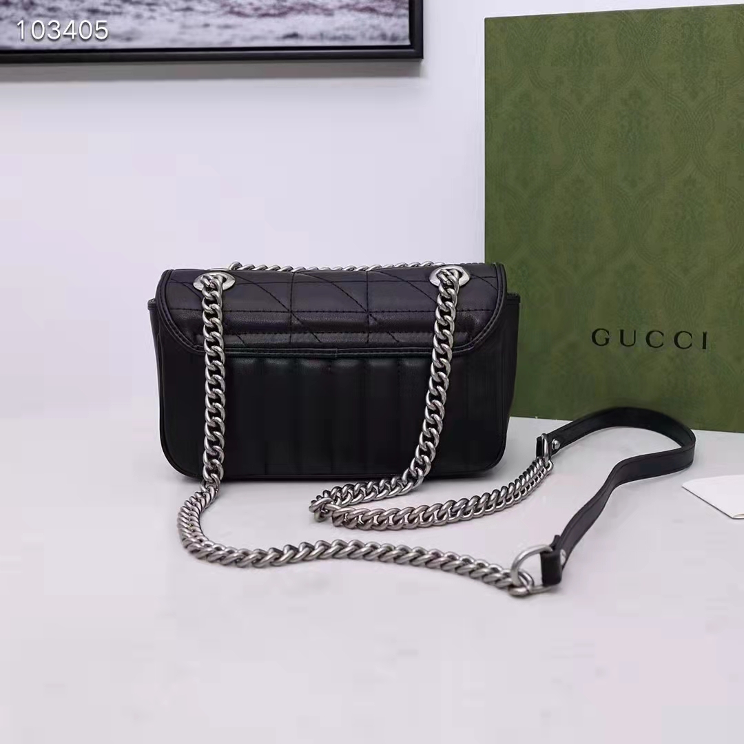 Gucci Women GG Marmont Mini Shoulder Bag Black Double G Matelassé Leather