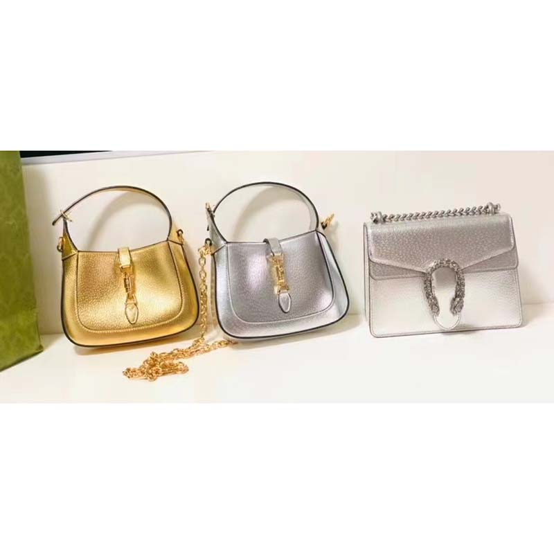 Gucci Women Jackie 1961 Lamé Mini Bag Silver Lamé Leather