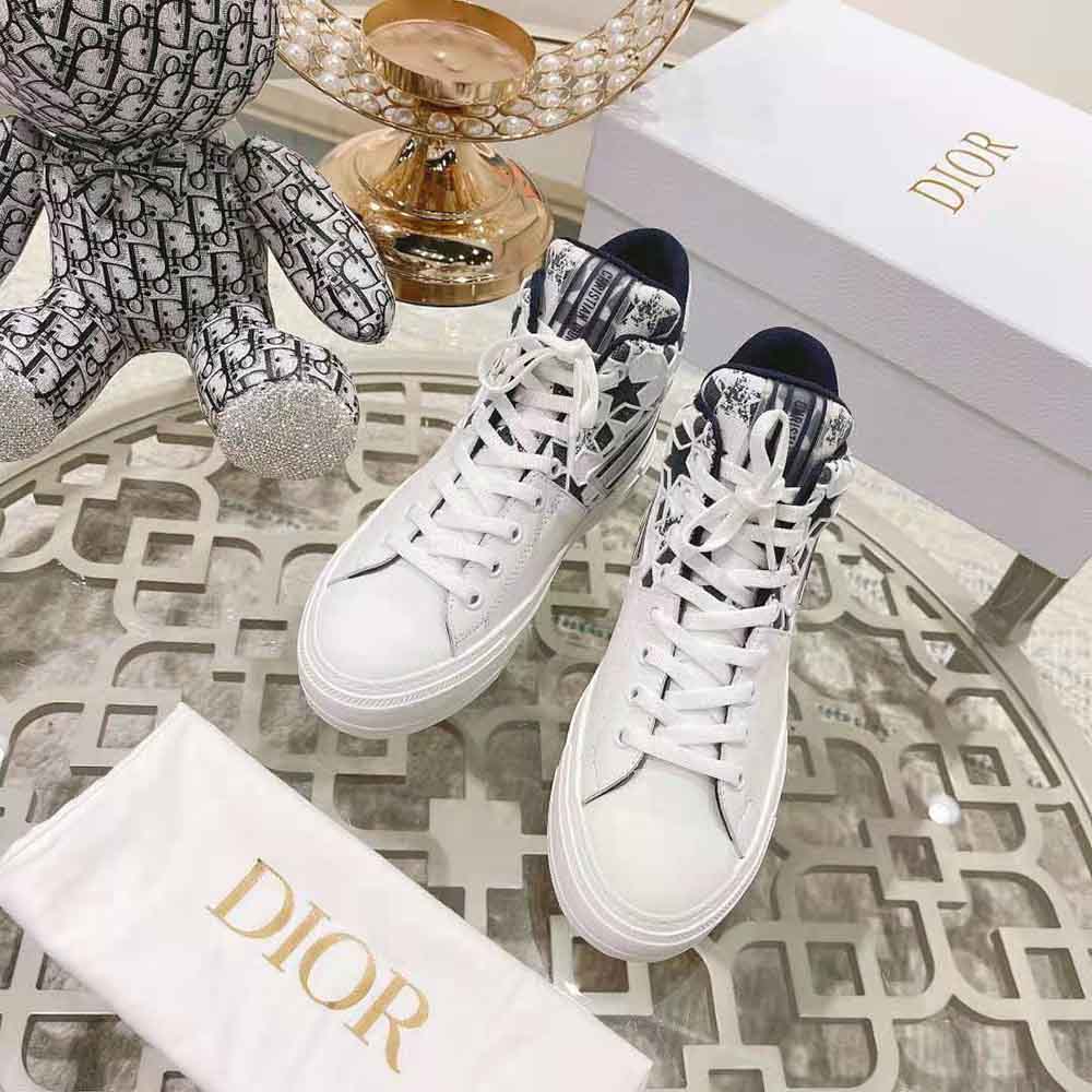 Dior Unisex Walk N Dior Star Sneaker Blue and White Calfskin and Technical Fabric