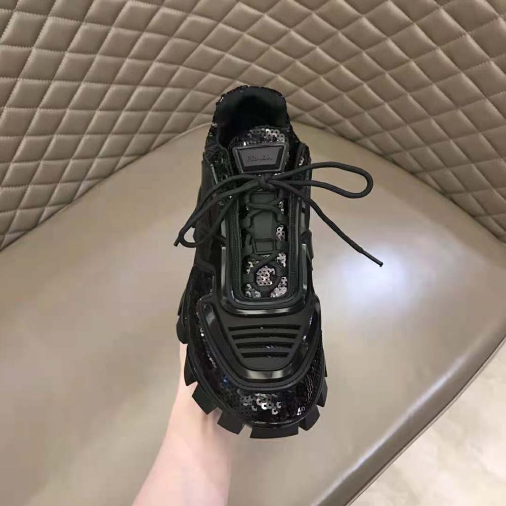 Prada Women Cloudbust Thunder Sequined Sneakers-Black