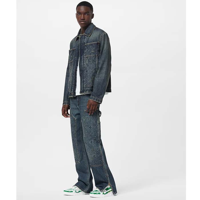 Louis Vuitton LV Unisex Trainer Sneaker Green Printed Calf Leather Rubber Outsole Monogram Flowers