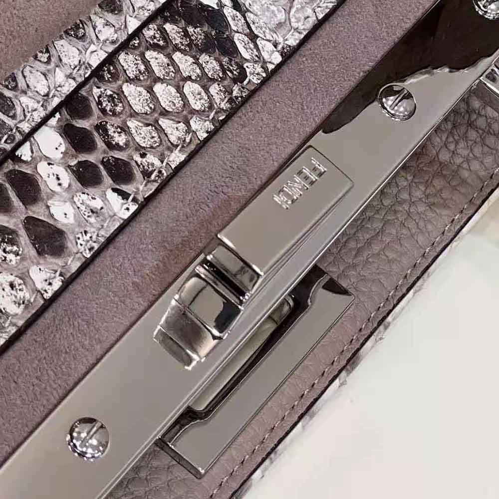 Fendi Women Peekaboo Iseeu Small Gray Full Grain Leather and Elaphe Bag