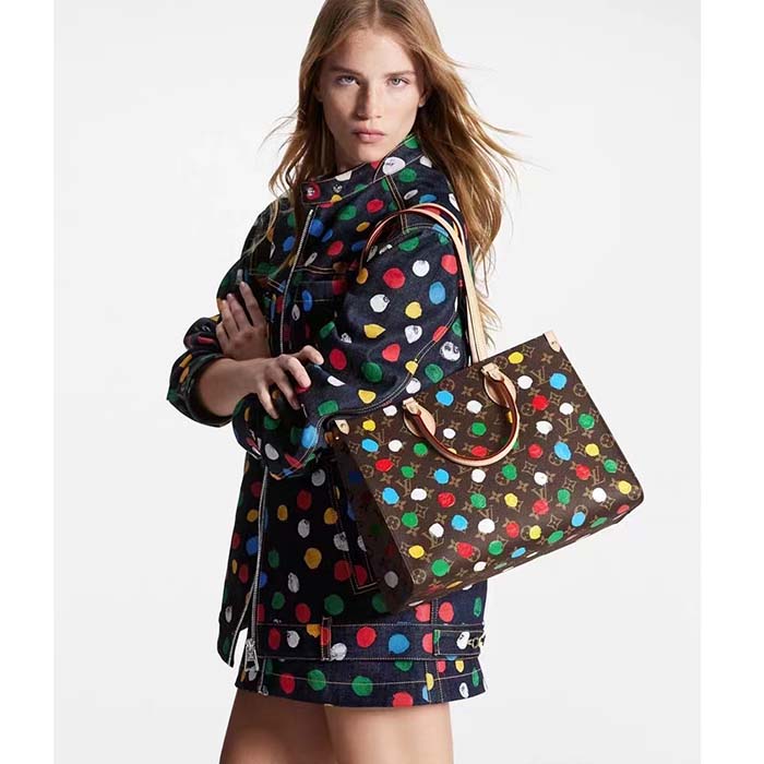 Louis Vuitton LV Women LV x YK OnTheGo MM​ Monogram Coated Canvas 3D Painted Dots Print