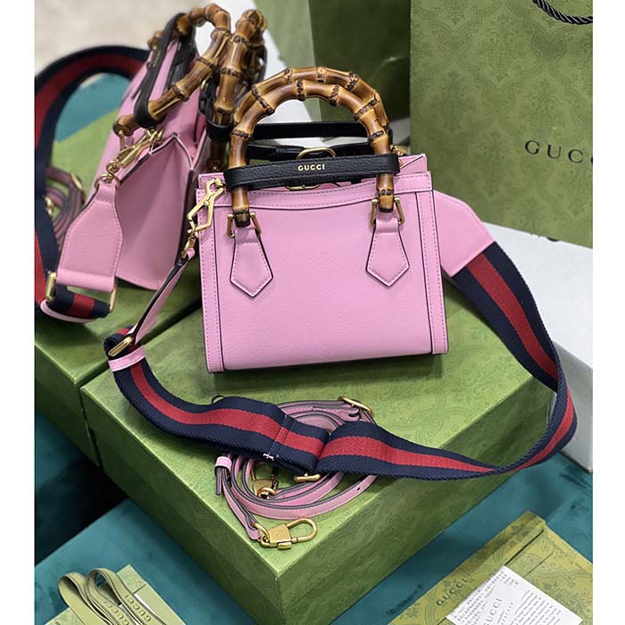 Gucci GG Women Diana Mini Tote Bag Pink Leather Double G