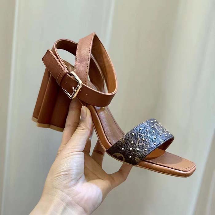 Louis Vuitton LV Women Silhouette Sandal Cacao Brown Patent Monogram Canvas Leather