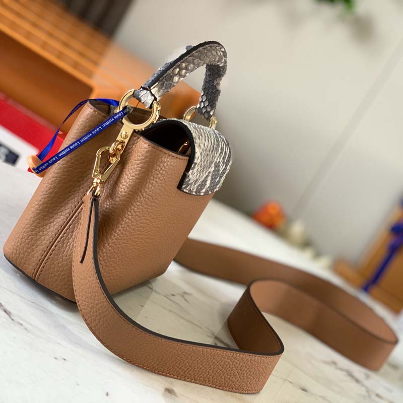 Louis Vuitton LV Women Capucines Mini Handbag Golden Yellow Taurillon Leather Python Skin