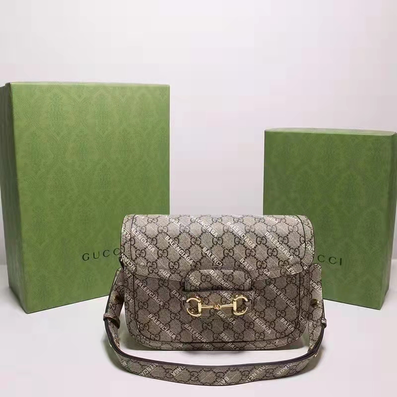 Gucci Unisex The Hacker Project Small Horsebit 1955 Bag Beige GG Supreme Canvas