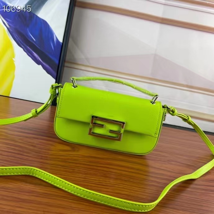 Fendi Women FF Baguette Phone Pouch Acid Green Silk Pouch