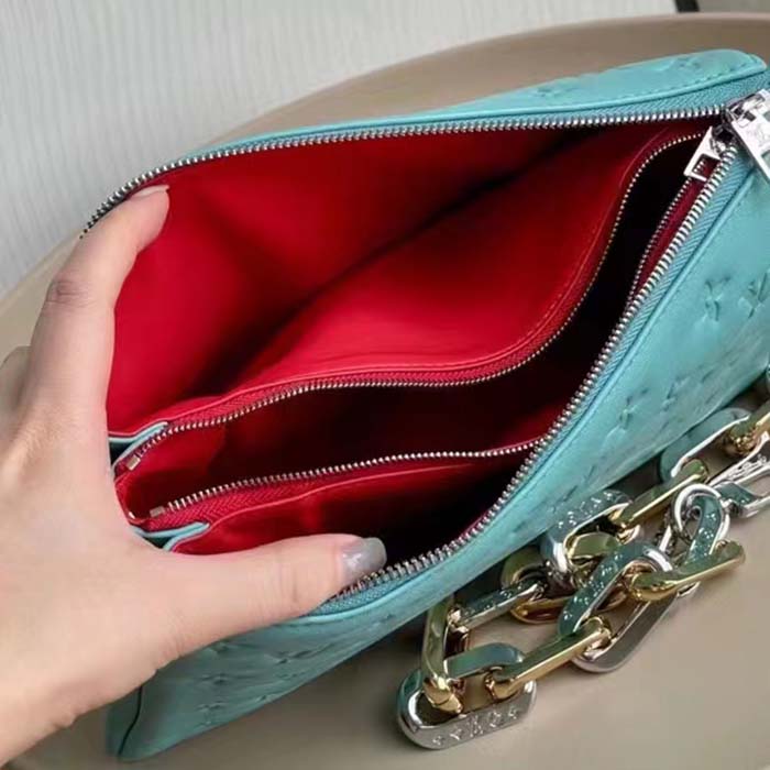 Louis Vuitton LV Women Coussin PM Handbag Azure Blue Lambskin Calfskin Cowhide Leather