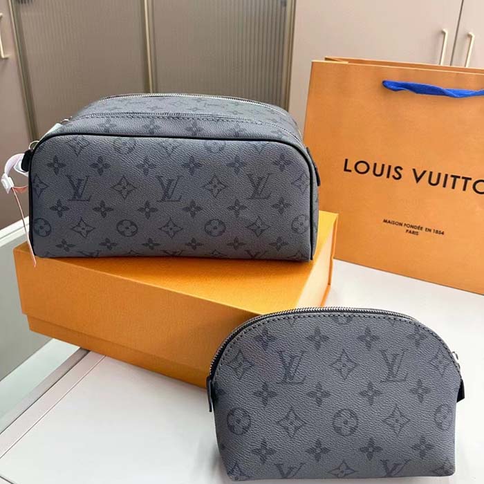 Louis Vuitton LV Unisex Dopp Kit Toilet Pouch Monogram Eclipse Coated Canvas